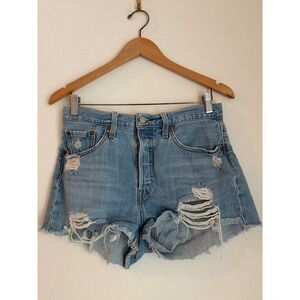 Levi's 501 Women's Denim Shorts Light Wash Distressed Button Fly Cutoffs Size 28